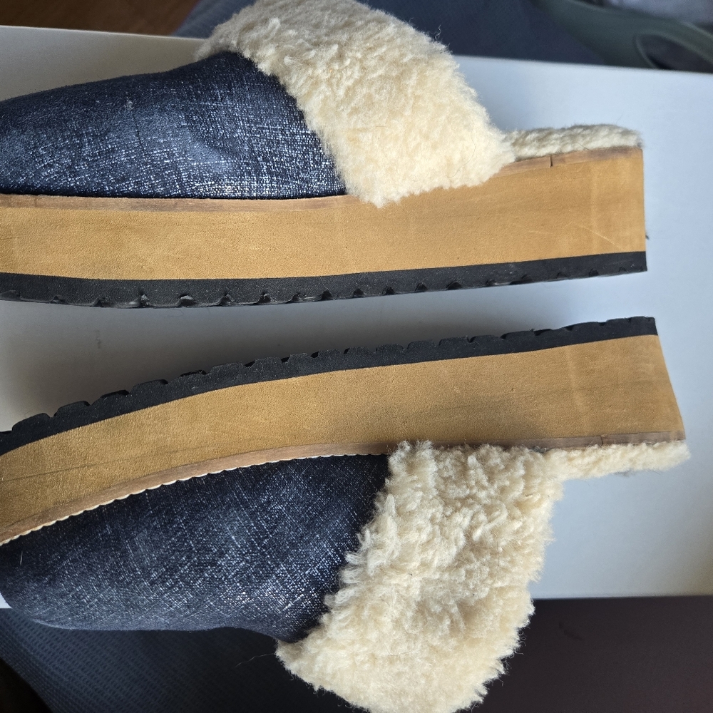 SEYCHELLES Cozy Denim and Cream Fur Clogs - Picture 3 of 4